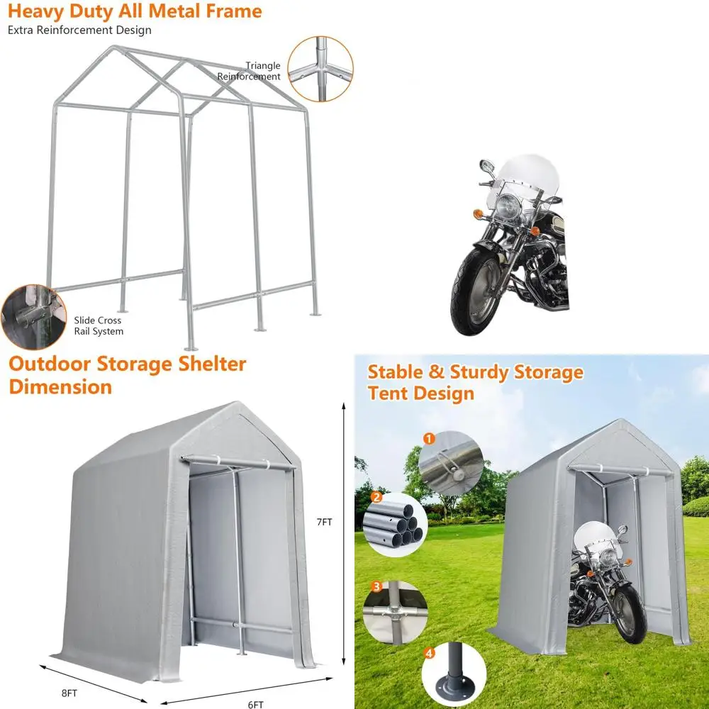 

6x9ft Durable Waterproof Portable Carport with Removable Sides and Doors, Ideal for Vehicles and Storage, Grey