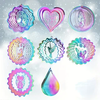 8pcs 3.9inch Colorful Wind Spinner 3D Whirligig Stainless Steel Bird Wind Chimes Catcher Illusion