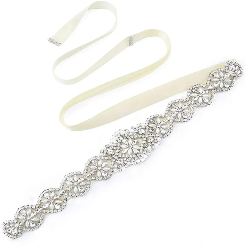 Paski ślubne Bling ślubne kobiety ręcznie robiona biżuteria srebrna perła z kryształem górskim świecący formalna sukienka na przyjęcie diamentowa szarfa panny młodej
