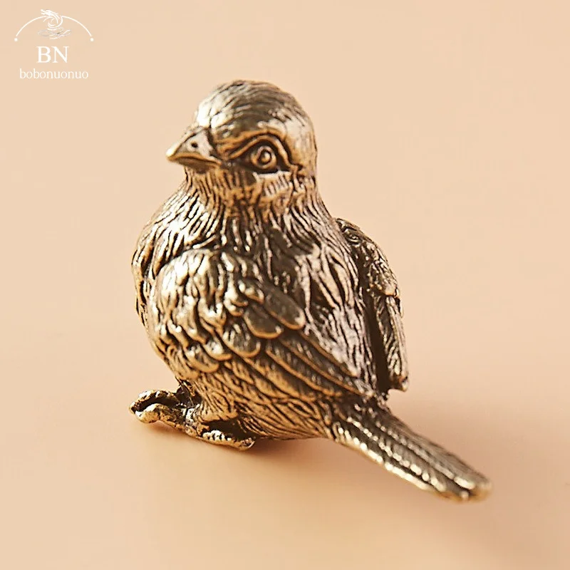 Small Sparrow Statue Metal Brass Tea Pet Table Ornament Home Decoration Accessories Retro Bird Animal Figurines Miniatures Craft