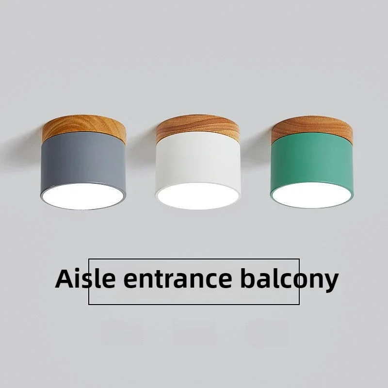 Nordic Macaron Solid Wood LED Surface Mounted Downlight Ceiling Lamp for Entrance Bay Window Balcony Aisle Corridor