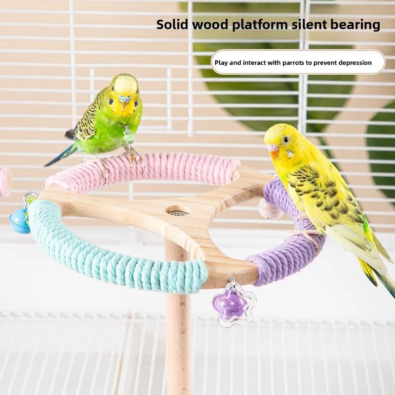 2PCS Wooden Parrot Rotating Windmill Chewing Grinding Perch Puzzle Hanging Stand Cockatiel Budgie Cage Interactive Entertainment