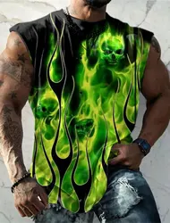 2023 New Fashion Sleeveless Shirt Men's Fitness Bodybuilding Vest Men's 3D Retro Print Ghost Pattern Fitness Quick Dry Top