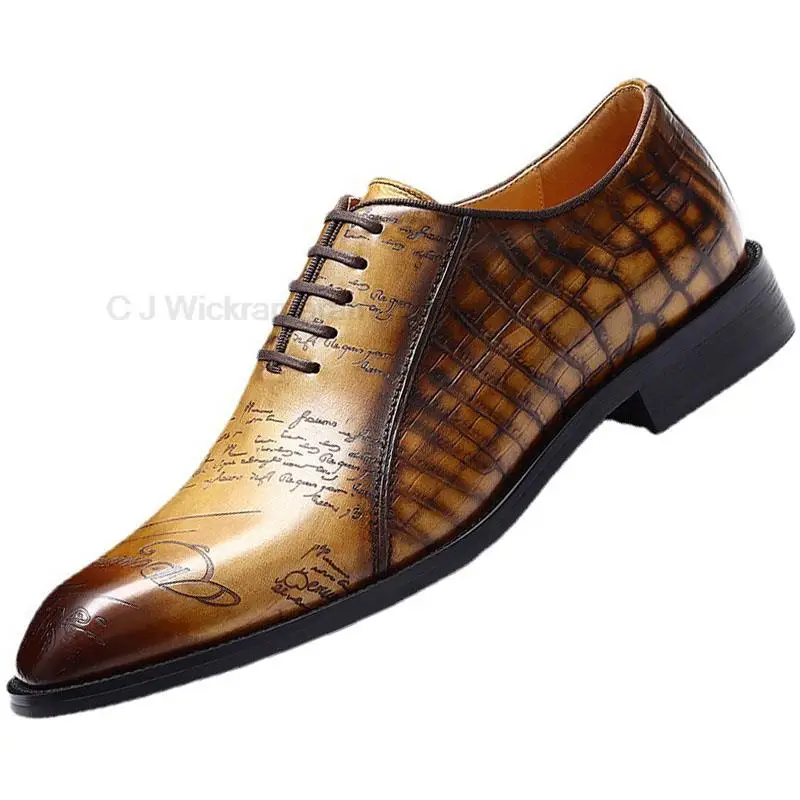 

HKDQ Mens Oxford Genuine Leather Shoes Black Brown Carving Shoes Brogue Lace Up Dress Wedding Office Business Men Formal Shoes