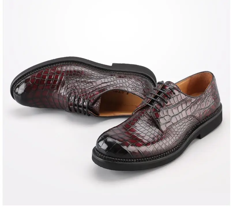 

2023 Genuine crocodile skin leather men fashion shoe with cow skin lining red color crocodile skin men business dress shoe