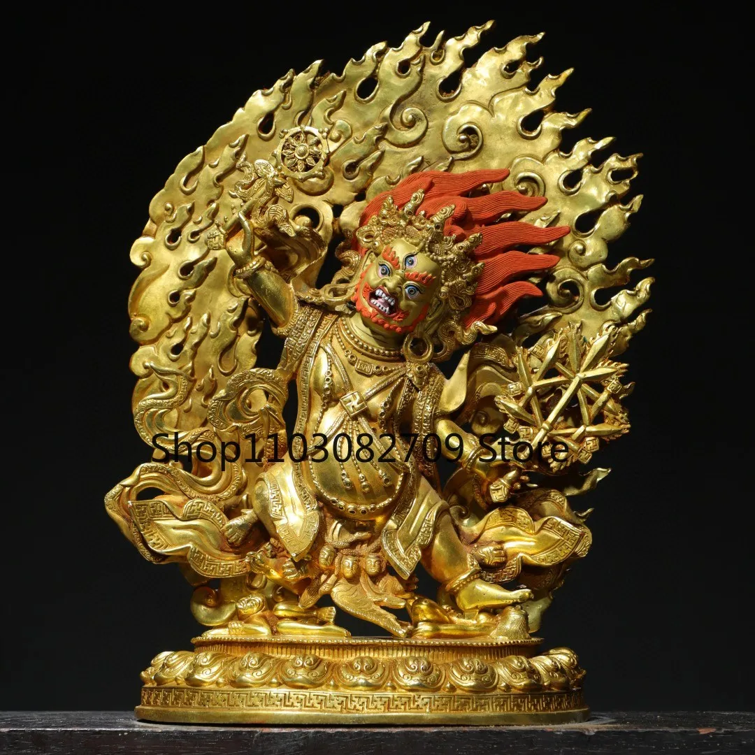 Tibetan brass gilt painting depicting the face of the big black sky Mahagala statue of the God of Wealth ornament Home Buddhist