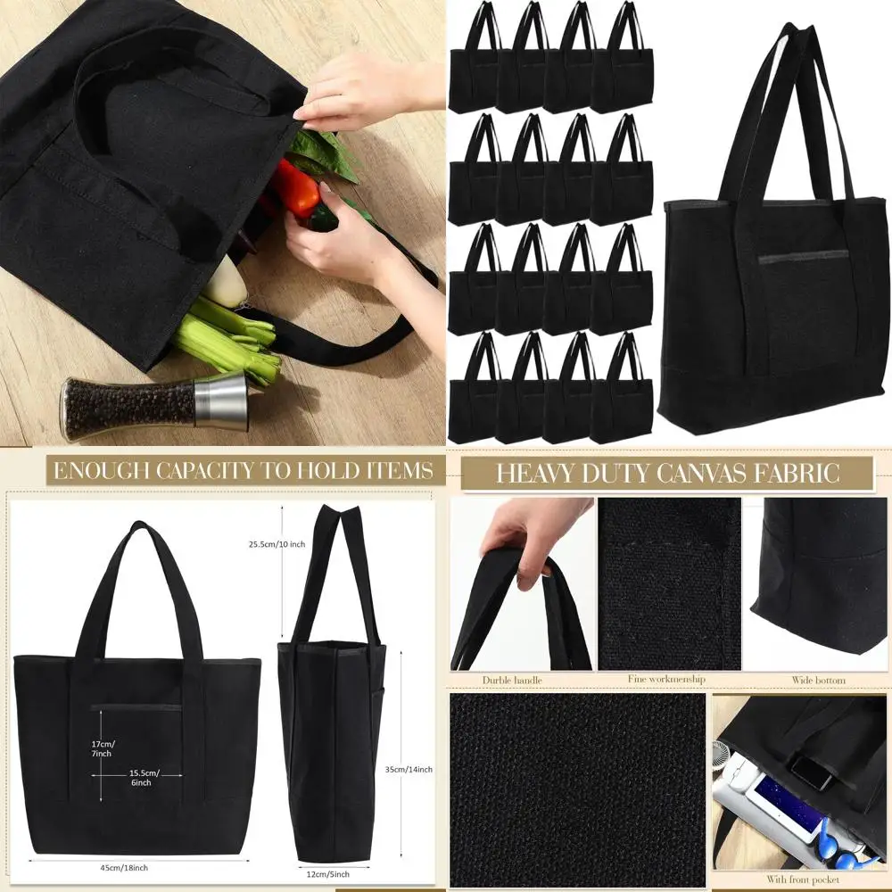 

18 Inch Bulk Canvas Tote Bags with Outer Pocket - Reusable Shopping Bags for Women & Moms, Perfect for DIY and Grocery Shopping