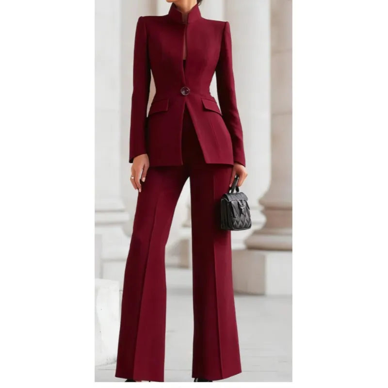 Calças femininas terno 2026 outono simples sólido roupa de deslocamento temperamento feminino fino ajuste profissional conjunto negócios trabalho escritório