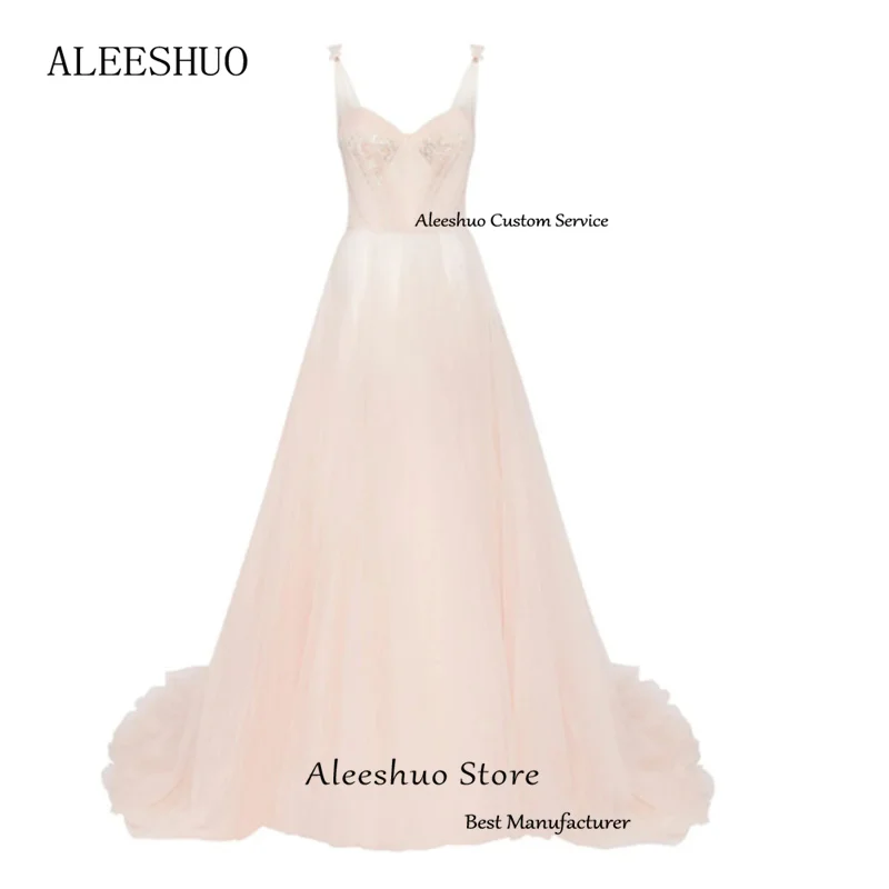 Aleeshuo Exquisite Pink A-Line Prom Dresse Organza Appliques Sweetheart Evening Dress Spaghetti Strap Lace Up Floor-Length 2024