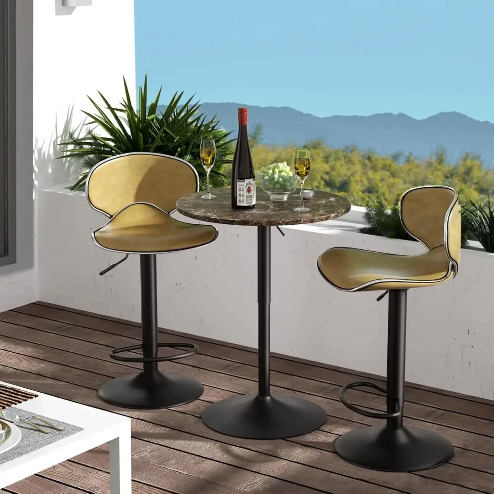 23.5 Inch Round Pub Table Cocktail Table, 27.5"- 36" Height-Adjustable, Bar Table High Top Table with Metal Pole and Base