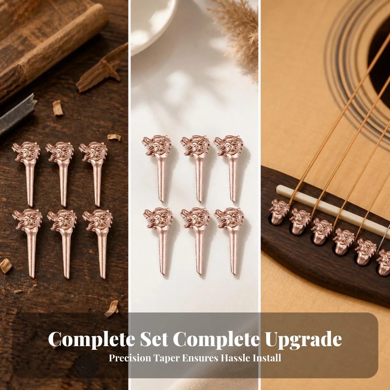 Premium Metal Guitar Bridge Pin with Dragon Carving Top for Acoustic Guitar Tuning Stability
