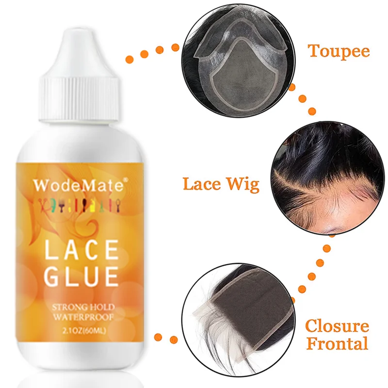 Wodemate 60ML Lem Wig Depan Renda Kuat Menahan Wig Perekat Lem Ikatan Rambut Tahan Air untuk Rambut Palsu Depan Rambut Palsu 2.1Oz