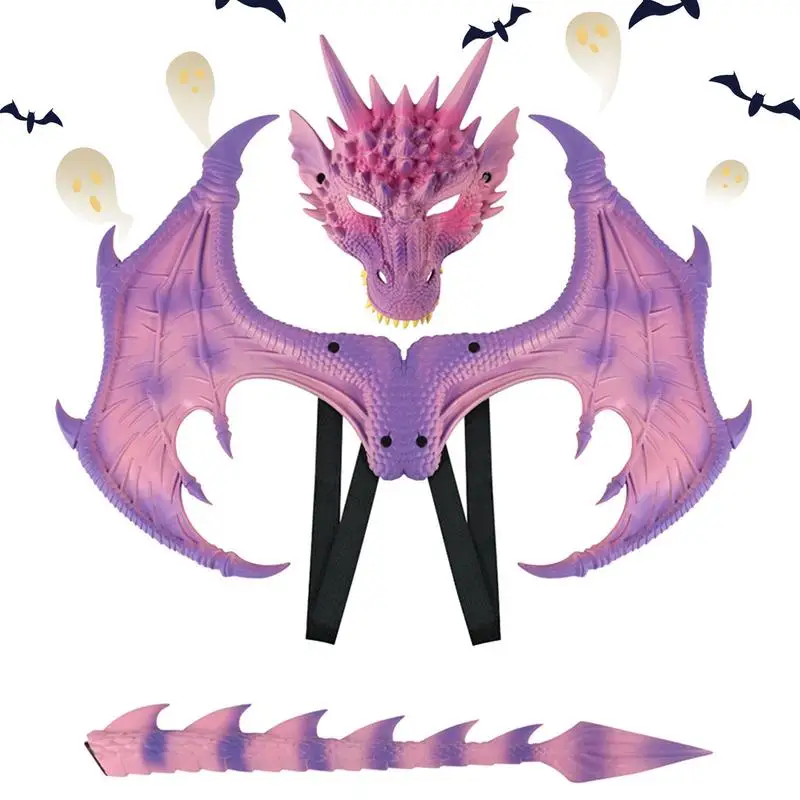 

3pcs Adjustable Kids Decor Dragon Mask Wings Costume Kit Makeup Fantasy Cosplay Prop Children Party Accessory