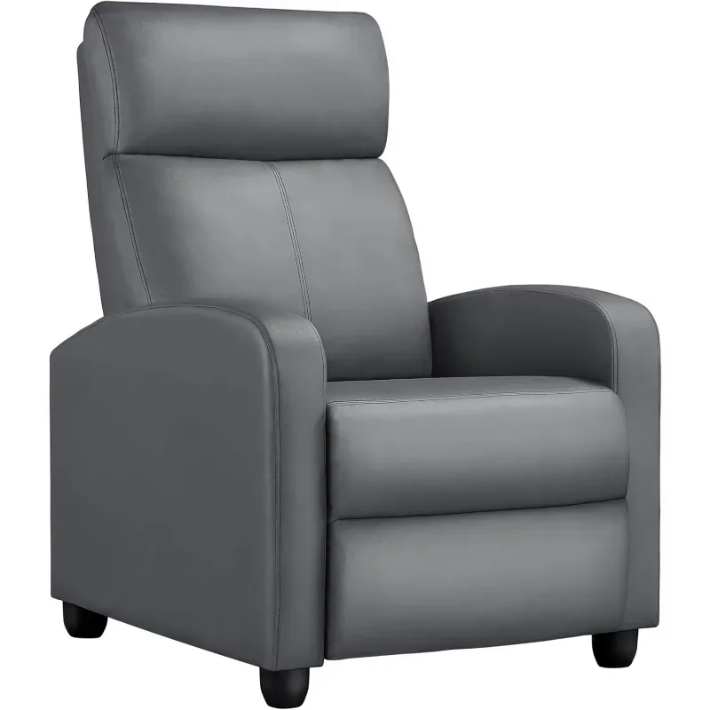 PU Leather Recliner Sofa Home Theater Seating with Lumbar Support Overstuffed High-Density Sponge Push Silver Gray Recliners