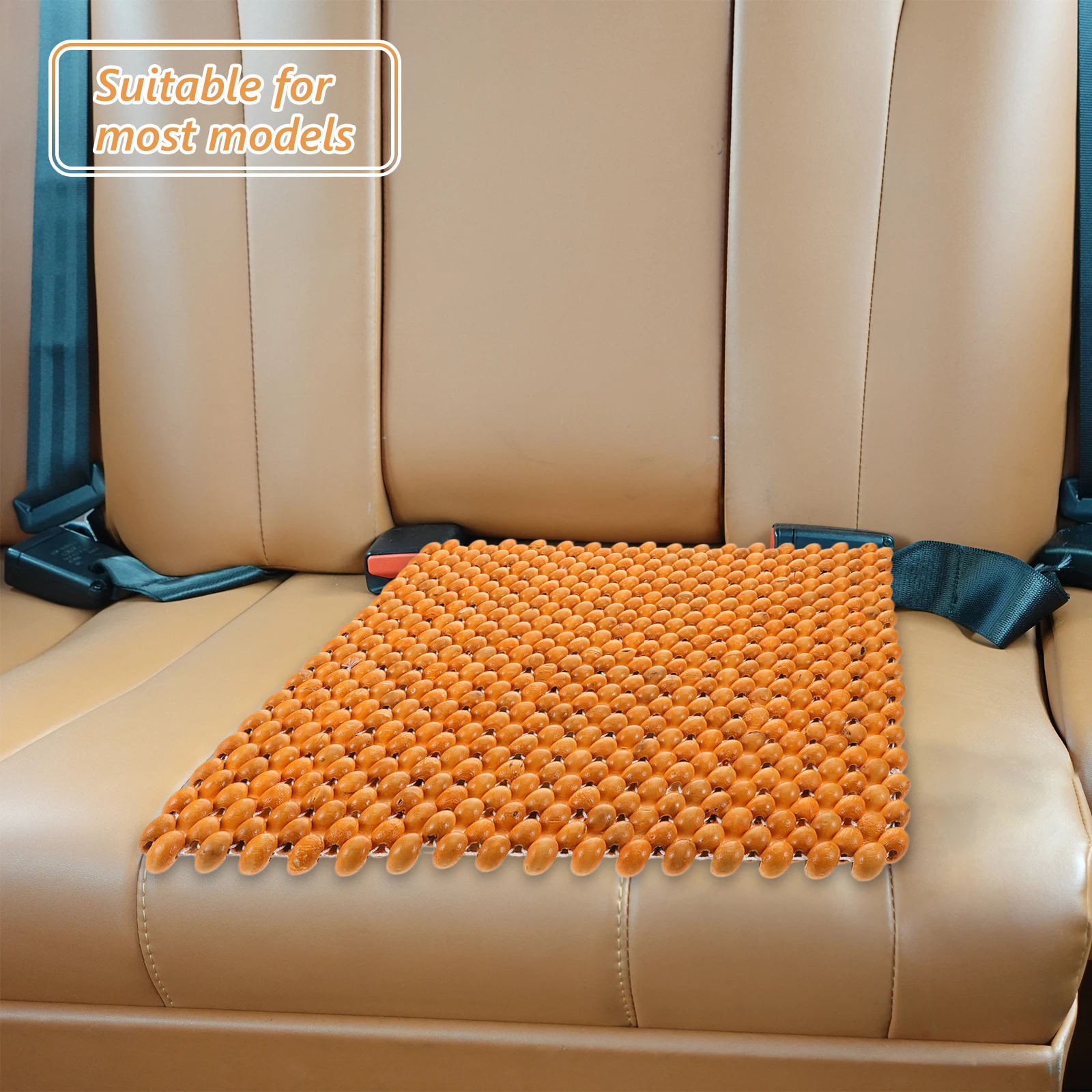 

Beaded Wood Seats Cushion Car Cooling Pad Beige Double-Line Design 44x44cm Ventilation Support Comfort for Driver Truck