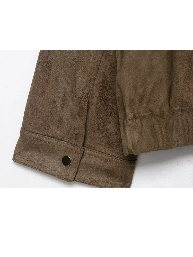 HH امرأة الشتاء موضة بدوره إلى أسفل طوق فضفاض الصلبة سترة المرأة طويلة الأكمام جيب تزيين سستة معطف جلد الغزال عادية الملمس