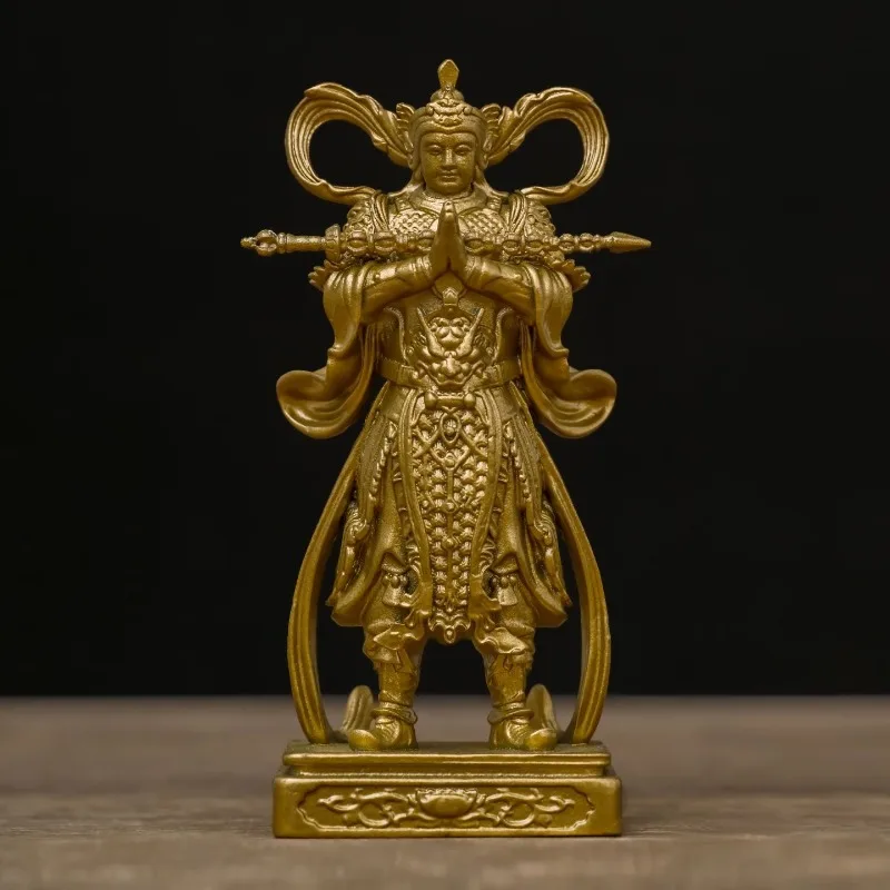 Solid Brass Vaisravana Figurine—Portable Buddha, Chinese Zen-Style Home Desktop Decoration