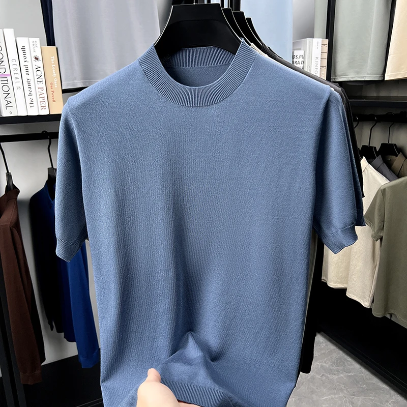 Abbigliamento da uomo autunno estate Camicia sportiva Maglietta da uomo girocollo a maniche corte Top maglione lavorato a maglia morbido e sottile di lusso