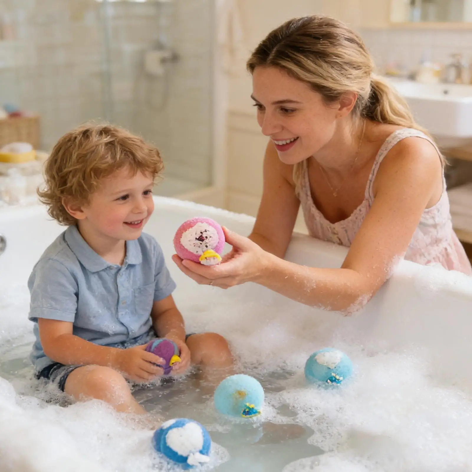 Bubble Bath Ball 12pcs Gift Set with Toy Organic Colorful Fizzy Bath Salts Christmas Gifts for Kids Adult Spa Home Tub Travel