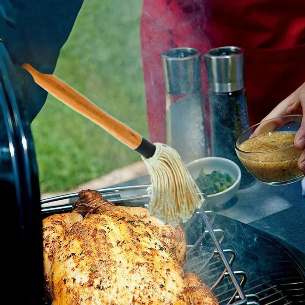 

1 Wooden Stick 4 Brush Heads BBQ Dip Brush Sauce Basting Oil Grill Cleaning Charcoal Cooking Brushes Kitchen Supply Lightweight