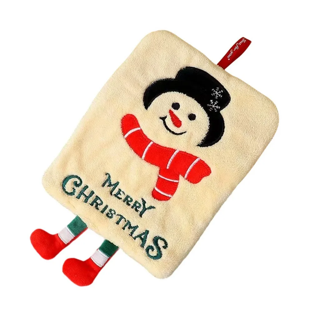 Coral Fleece Merry Christmas Hand Towel Cartoon Snowman Water-absorbent Santa Claus Kitchen Towel No Shedding Quick-drying