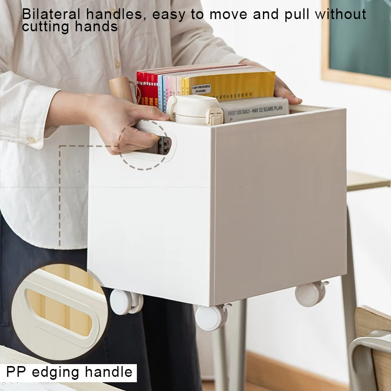 Plastic Desk with Movable Bookshelf and Pulley, Simple Student Book Sorting and Storage Box, Office Undertable Book Organizer