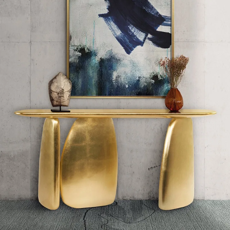 Designer Entrance Foyer Wall Decorative Cabinet Entry Corridor End View Table Design Sense Golden Bar Table