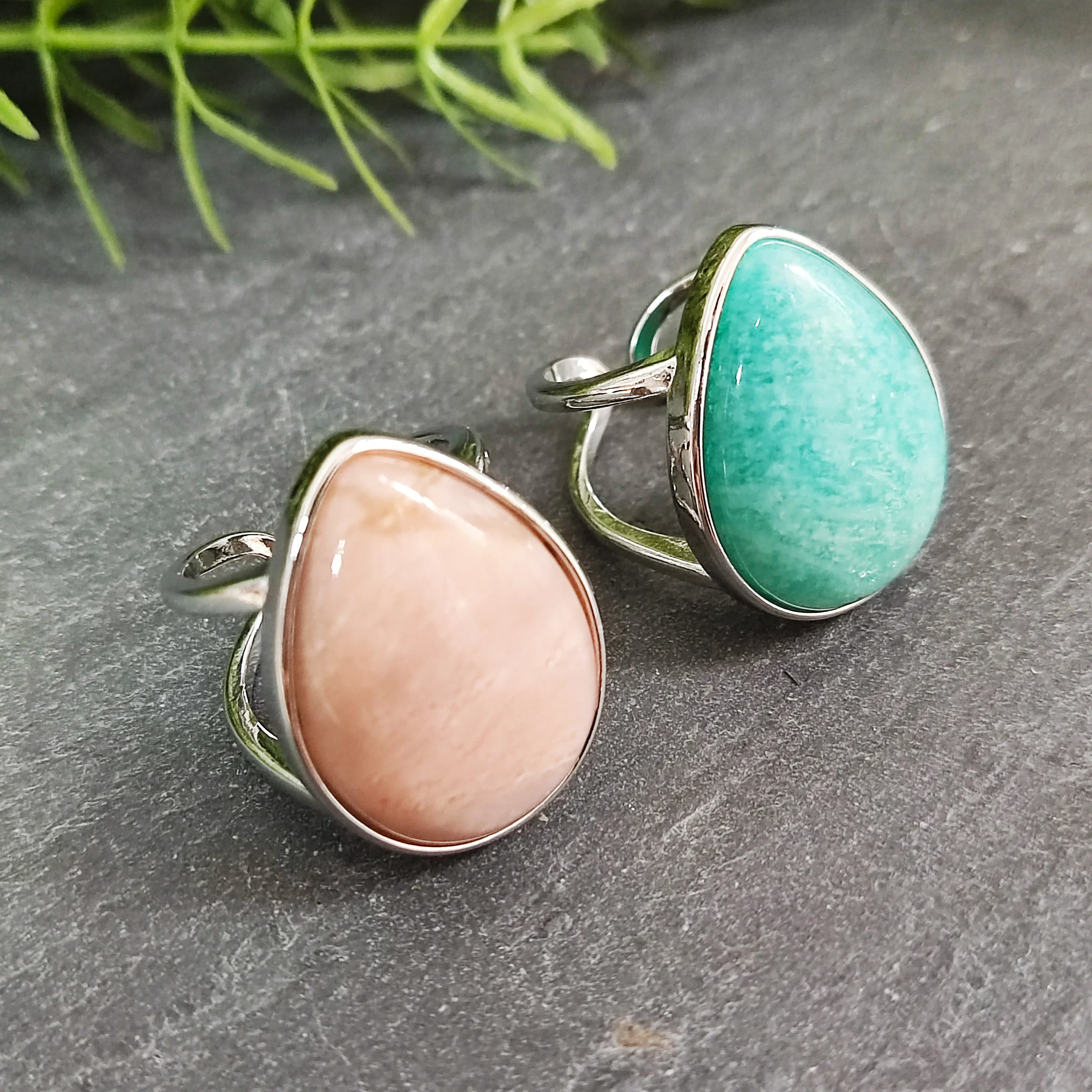 Natural Sunstone Amazonite Ring, Large Teardrop Crystal Adjustable Ring for Women, Gemstone Jewelry Gift for Any Occasion