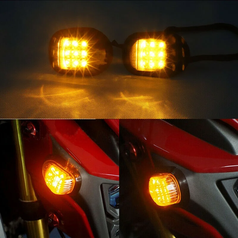 2x Motorcycle Flush Mount Turn Signals Amber 9 LED Indicators Lights Universal