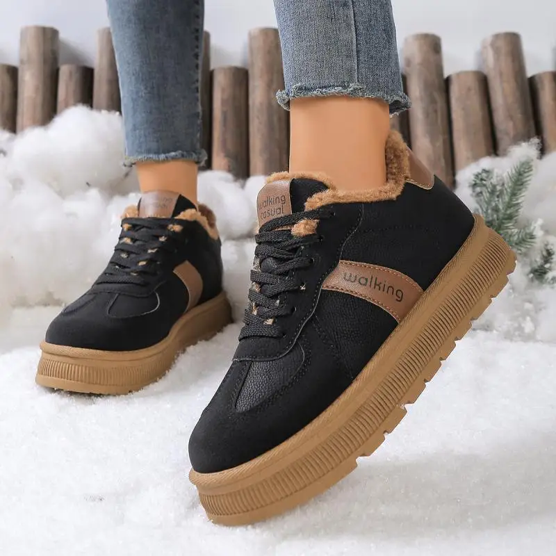 Retro Lace-Up 2026 Winter Snow Boots for Women Warm Short Plush Casual Sneakers Women Platform No Slip Fleece Lined Sports Shoes