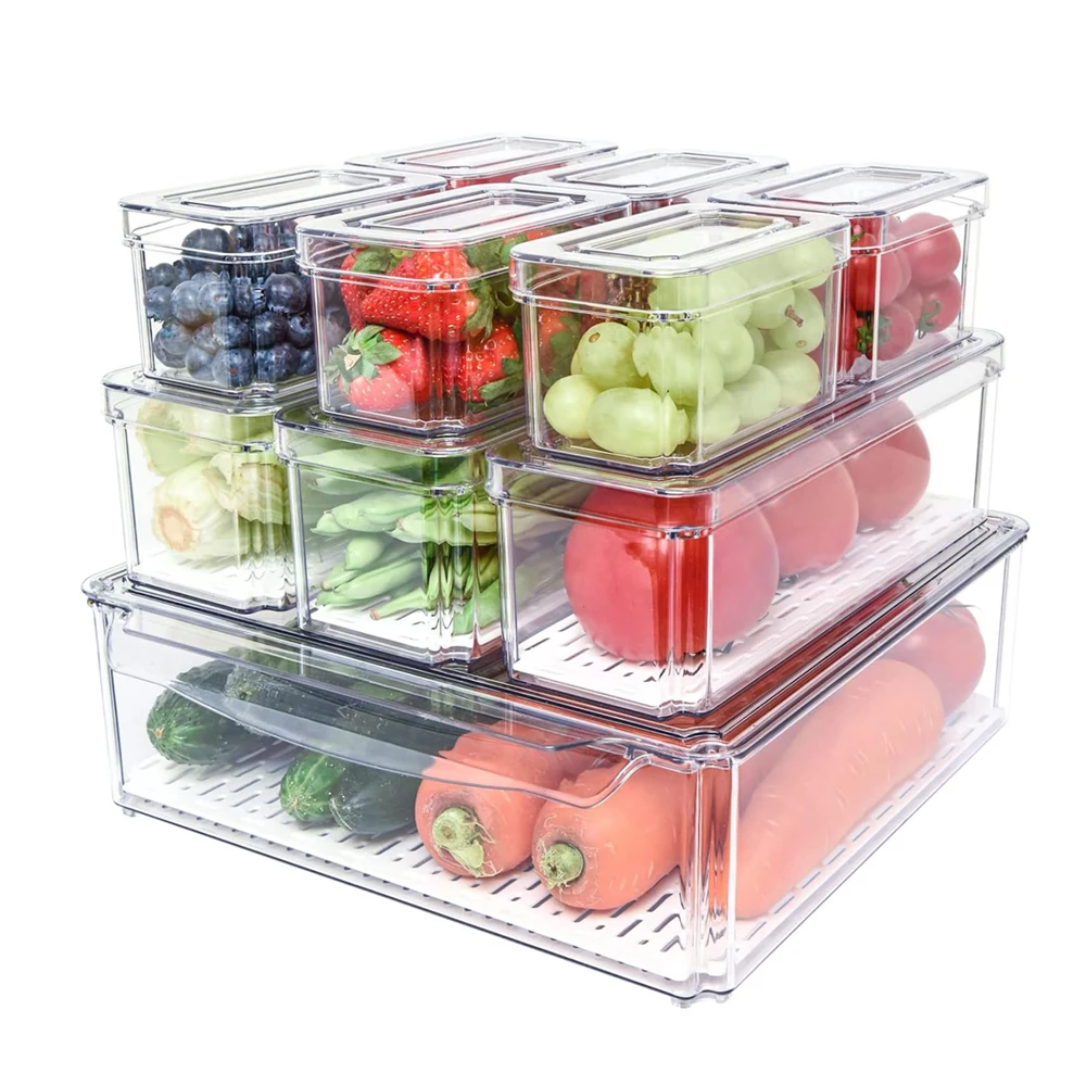 

Fridge Organizer, Stackable Refrigerator Organizer Bins with Lids, BPA-Free Produce Fruit Storage Containers