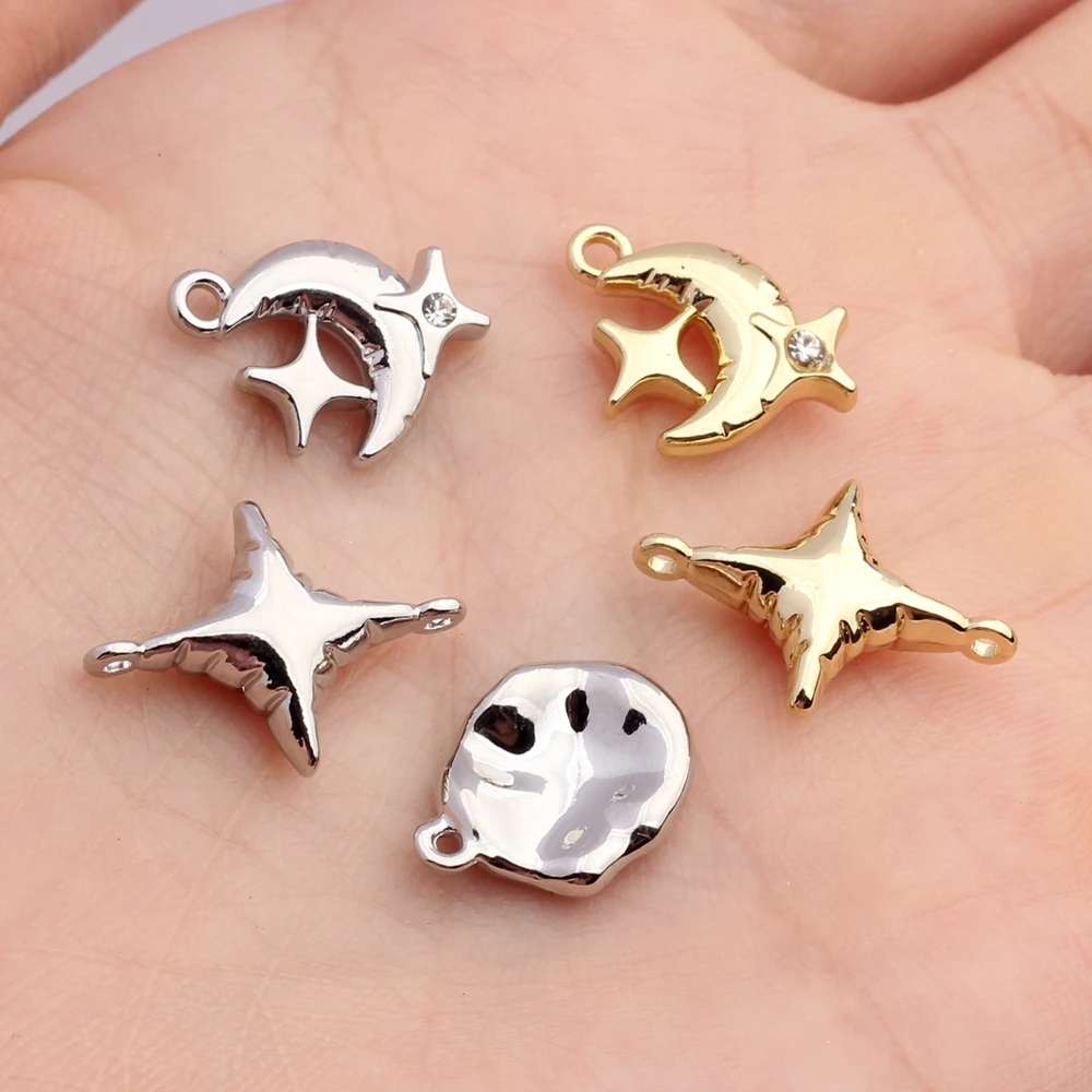 Zinc Alloy Charms Handmade Point เจาะดาวดวงจันทร์ Charms 10ชิ้น/ล็อตสำหรับ DIY Charms เครื่องประดับทำขายส่งนิกเกิลฟรี