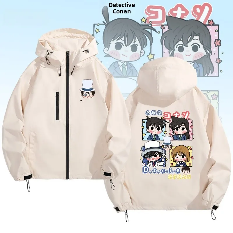 

Cartoon Q Version Detective Conan Anime Outerwear ex Loose Fit Hooded Jaet Polyester Fiber Long Sve Zipper Closure