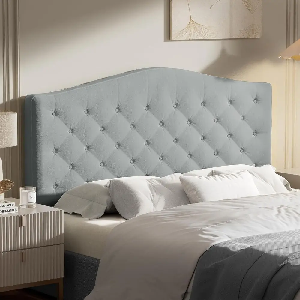 

Queen Size Upholstered Bed with 4 Thick High-Density Foam, Button-Tufted, Grey Chenille Fabric, Easy Assembly
