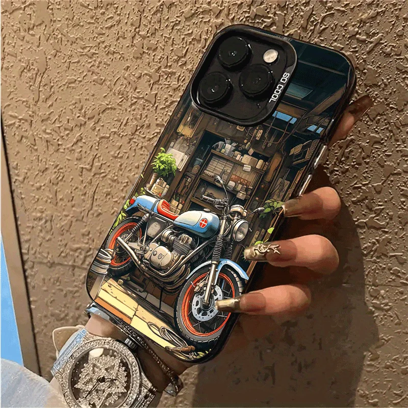 

Motorcycle pattern design phone case for iPhone 16 15 14 13 12 11 Pro/ Max/Plus shock-proof rear cover anti-fingerprint