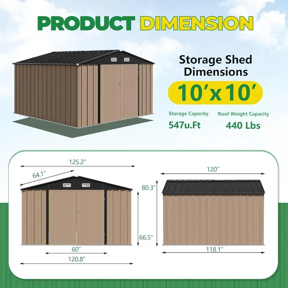 Outdoor Storage Shed, 10 x 10 FT Metal Sheds & Outdoor Storage House for Patio Garden