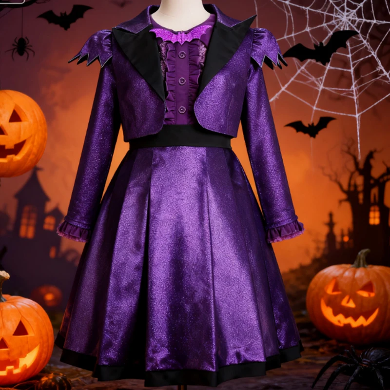 

Teenage Vampire Purple Long Sleeves Princess Dress With Coat Halloween Costume Girl Vampire Cosplay Costume Carnival Party Set