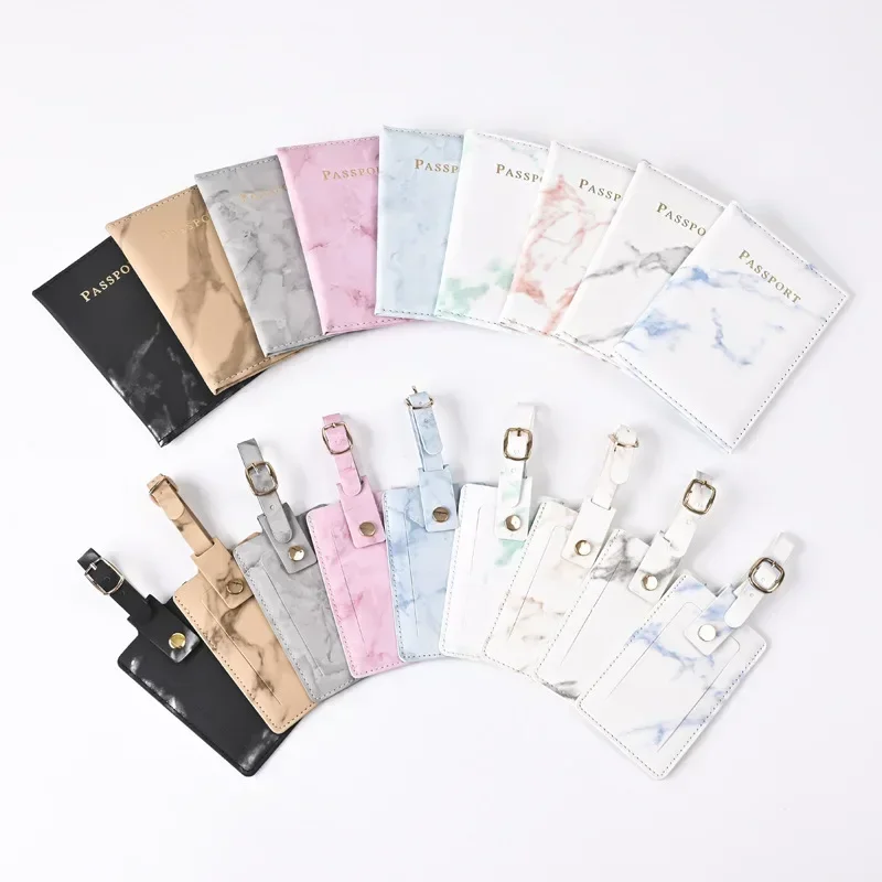 

New Leather Passport Cover Luggage Tag Set ID Card Passport Holder Cover Case Credit Card Holder Ticket Clip Travel Accessories