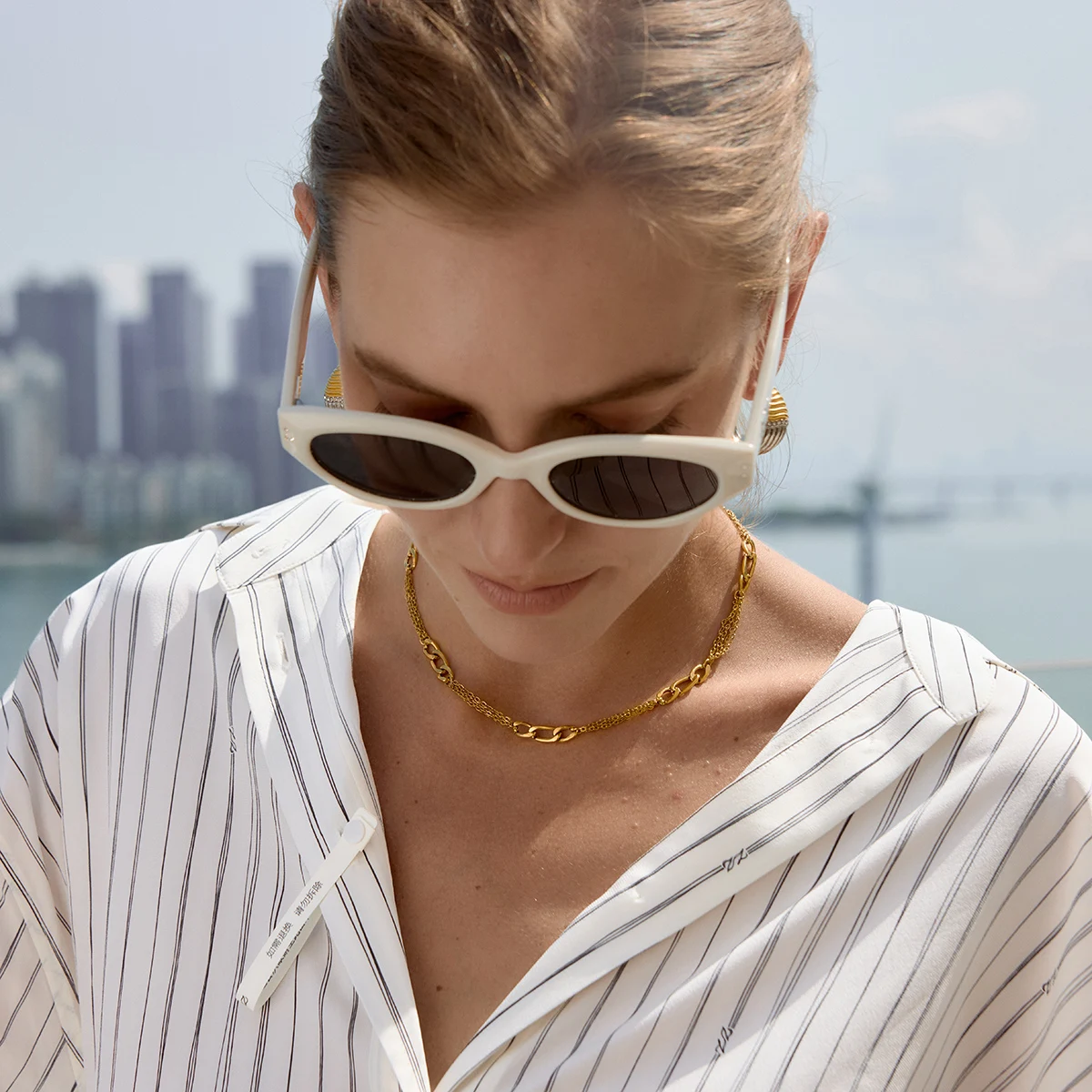 Yori Popular Stainless Steel Metal Chain Overlay Necklace 18K Gold Plated Minimalist Fashion Unisex Jewelry Bijoux