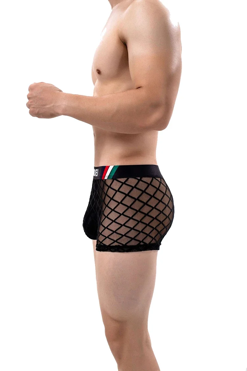 Bóxer Sexy transparente para hombre, ropa interior de malla elástica sólida a la moda, pantalones cortos ajustados para deportes al aire libre, gran