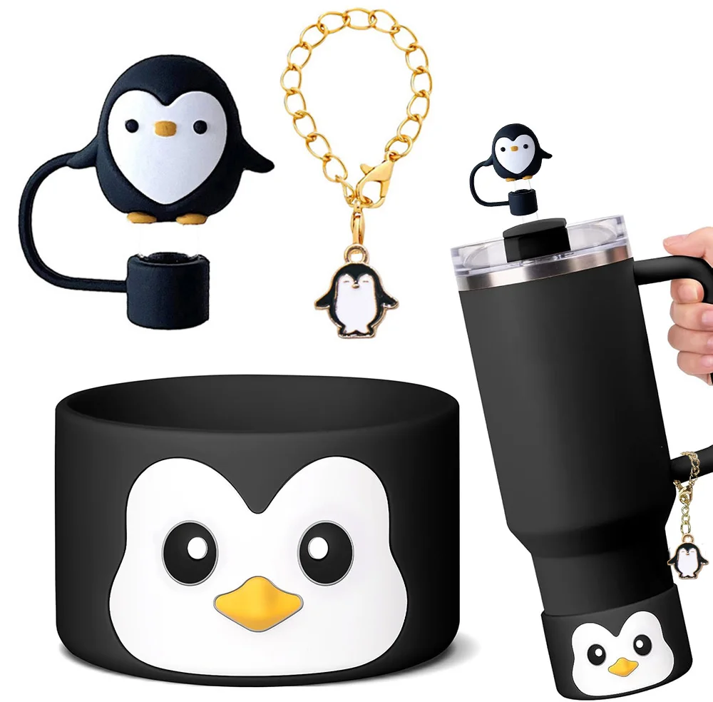 3pcs Cup Accessories Set for 30oz 40oz Tumbler Cup  Penguin Straw Cover Topper Keychain Charm and Silicone Boot for Stanley view 2