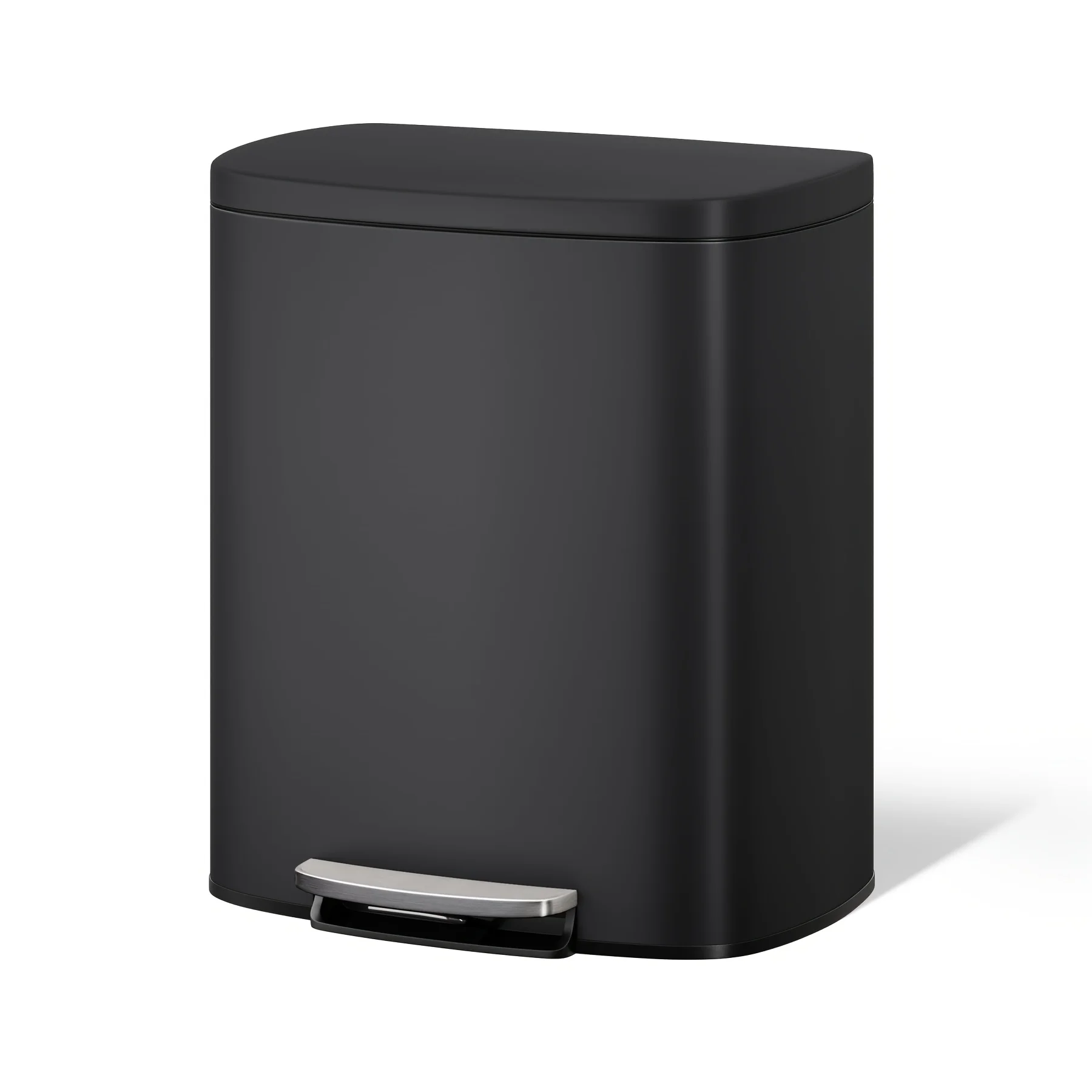 

13 Gallon/ 50 Liter Metal Kitchen Trash Can with Lid, Large Rustproof Garbage Can for Kitchen, Step-on Trash Bin with Inner Bucket, Rear Handle, Soft Close Lid