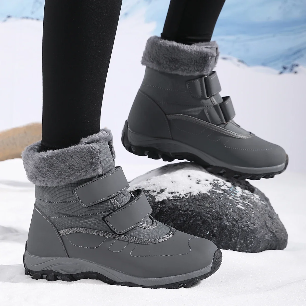 Platform Snow Shoes Boots Plush Keep Warm Men Boots Winter Ankle Boots Comfortable Walking Shoes Outdoor Hiking Boots for Women