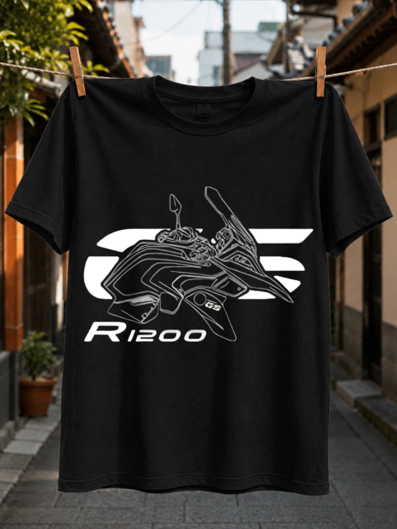 R1200 Touring Motorcycle Graphic sk monochrome sideview line art over a broad winglike technical  Unisex All T-Shirt