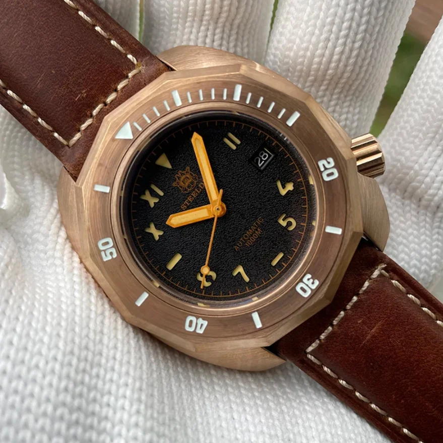 STEELDIVE Men Automatic Watch 44.5mm Bronze Mechanical Wristwatch Diver 1000M Waterproof C3 Luminous Sapphire Mirror NH35