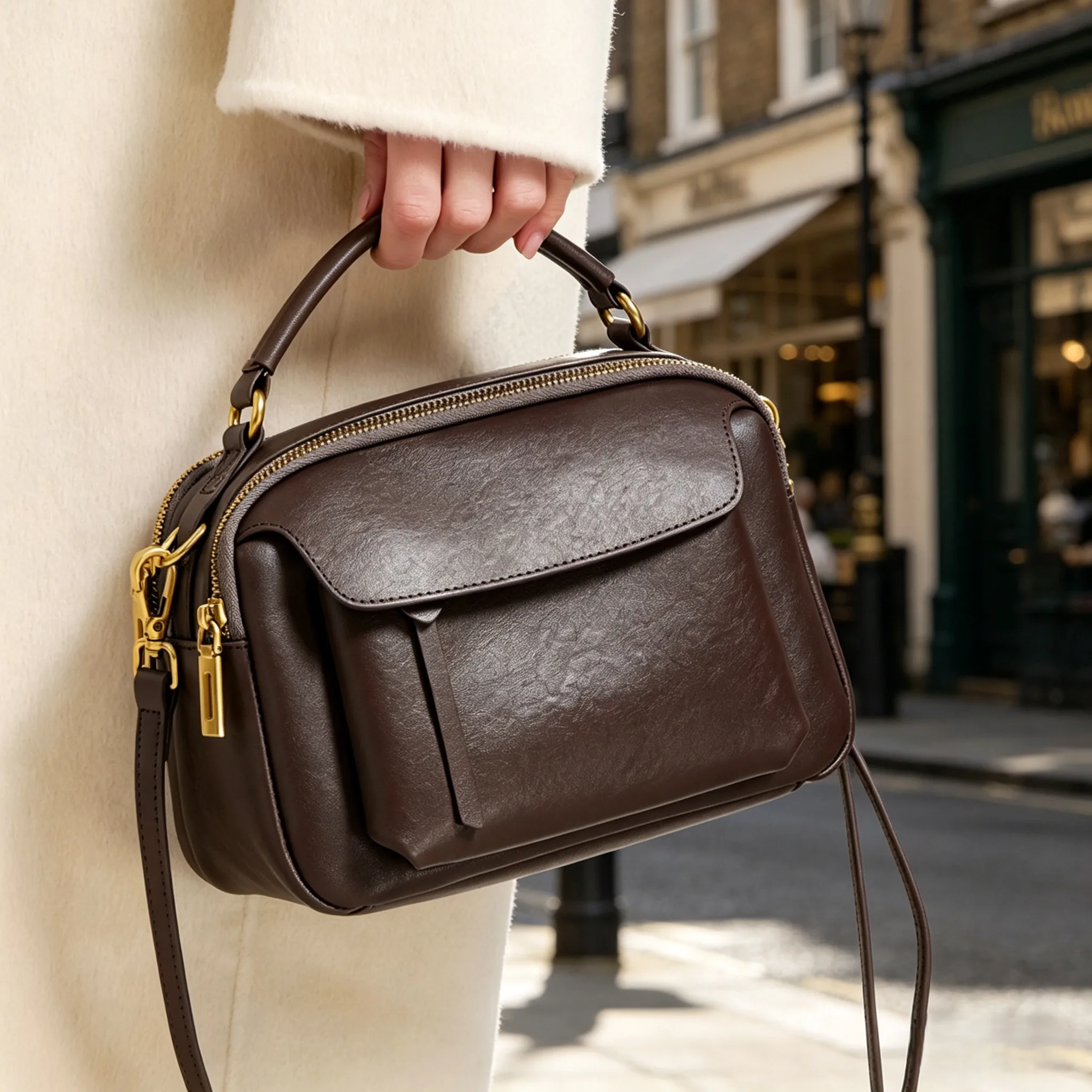 2026 New Spring Women's Fashion Genuine Leather Small square Handbags Female Luxury Designer crossbody messenger bag Boston bag