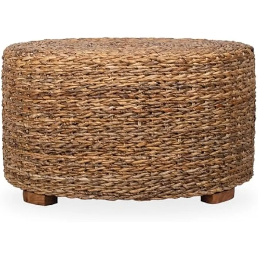 طاولة قهوة من الخيزران المنسوجة الدائرية من Abella، طاولة قهوة بوهو ساحلية بلمسة نهائية طبيعية، 28.5 بوصة، مصنوعة يدويًا