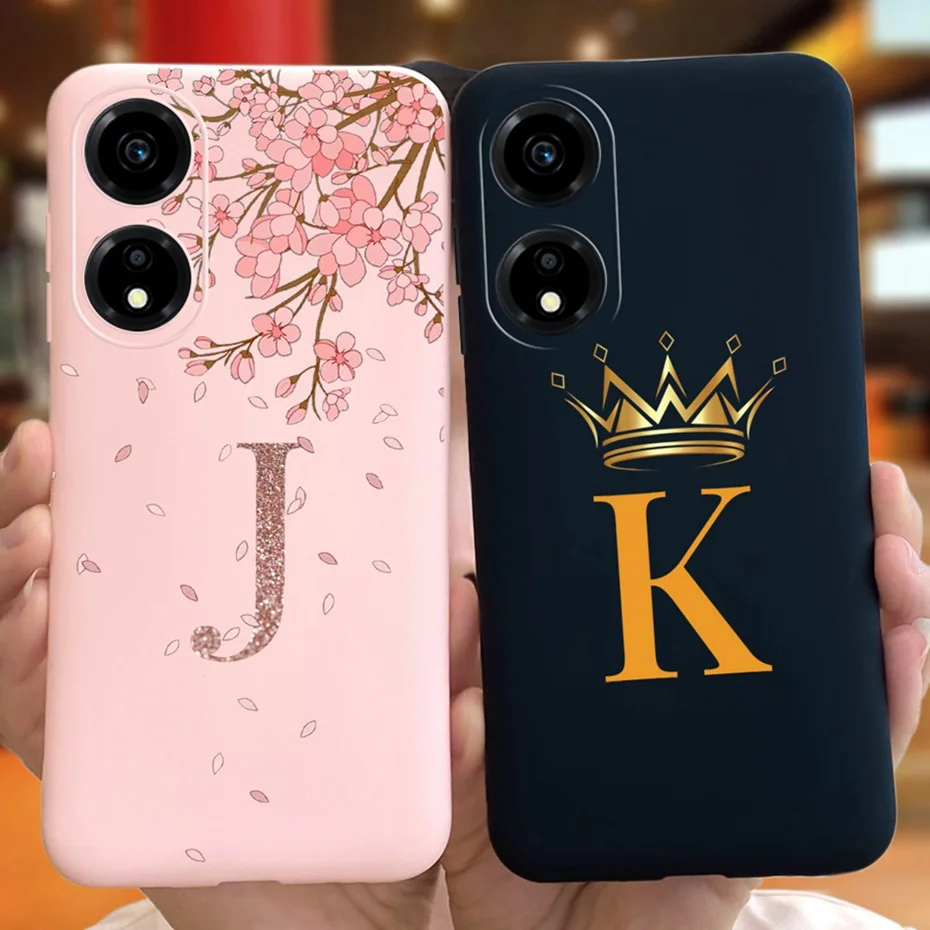 Case For Honor X5 Plus 2023 Fashion Crown Sakura Initial letter Phone Bumper For Honor X5plus WOD-LX1 Soft Silicon Back Cover