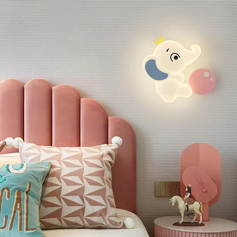 Modern Children\'s Room Wall Lamps LED Cute Elephant Light Warm Romantic Baby Room Nursery Boy Girl Bedroom Bedside Wall Lights