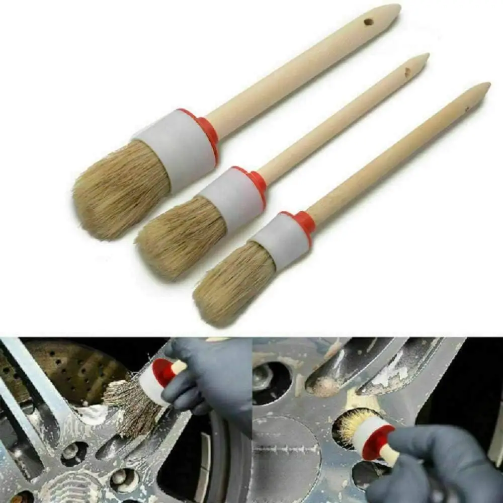 3pcs Natural Boar Hair Soft Wooden Detailing Brushes Car detail brush car dashboard cleaning brush car interior detail brush